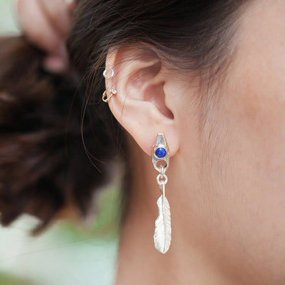Silver Feather Earring Lapis Lazuli Earring