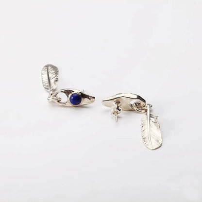 Silver Feather Earring Lapis Lazuli Earring