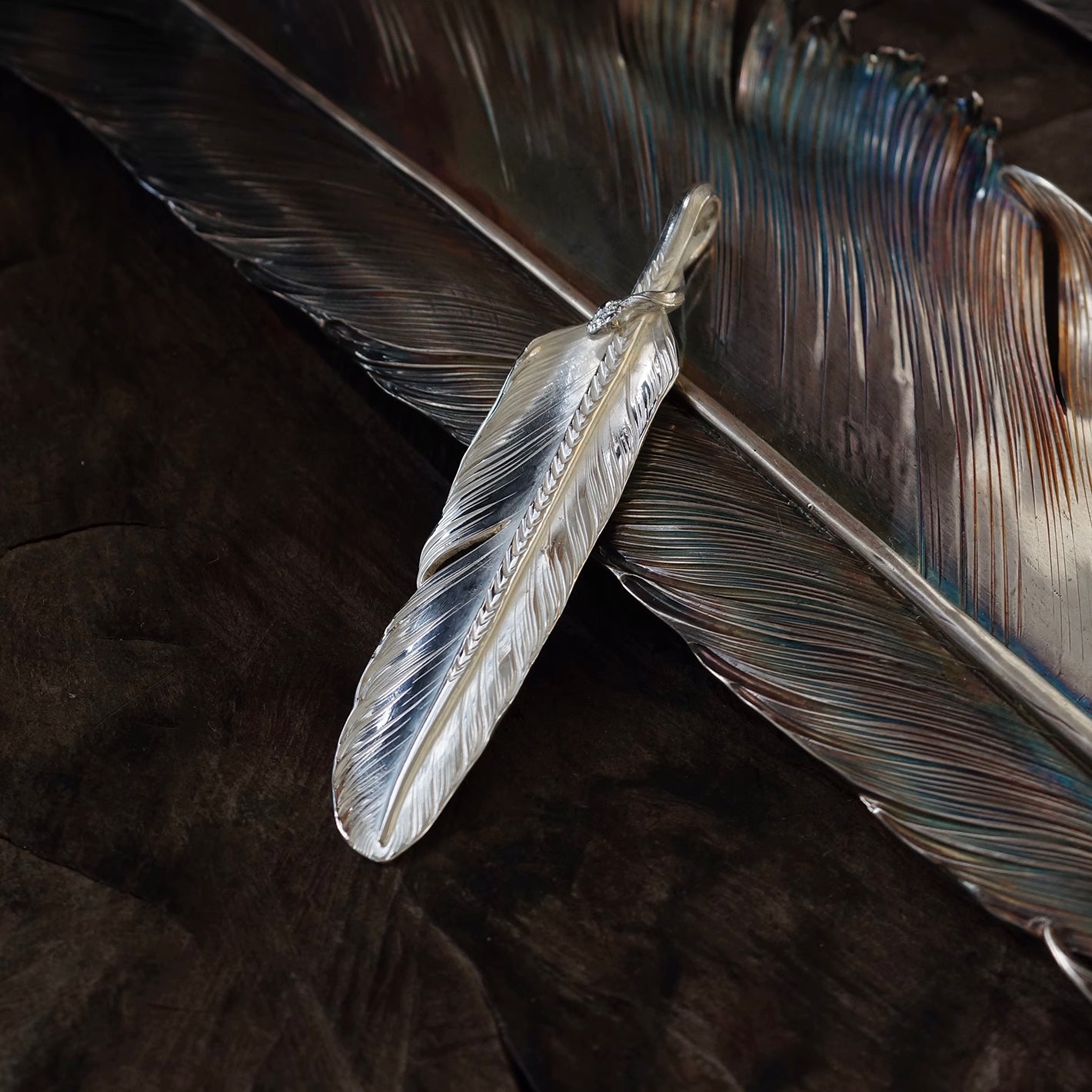 Eagle Feather Pendant with 18K Gold Snake Eye