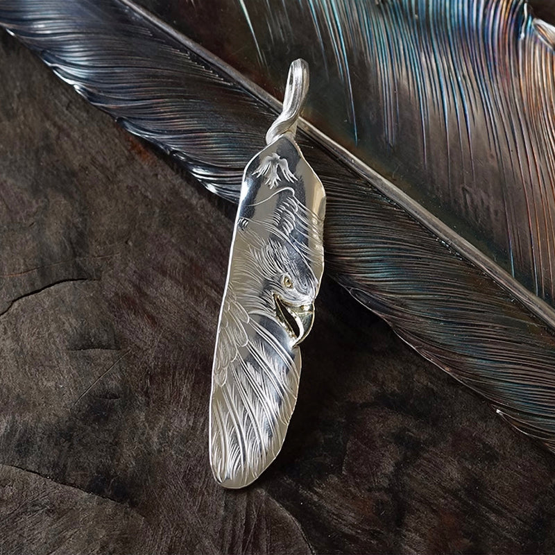 Eagle Feather Pendant with 18K Gold Snake Eye