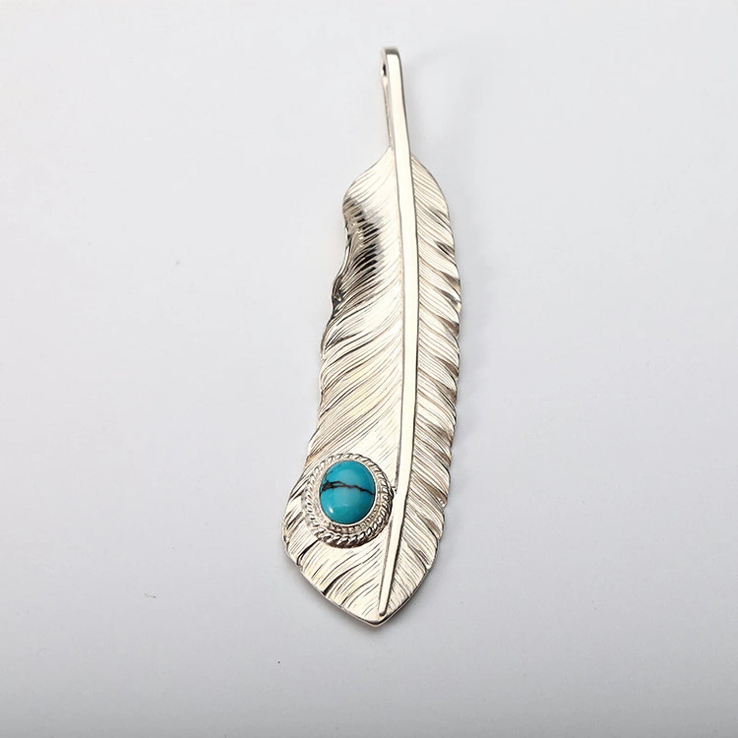 Silver Feather Pendant Eagle Feather Turquoise Gemstone Pendant