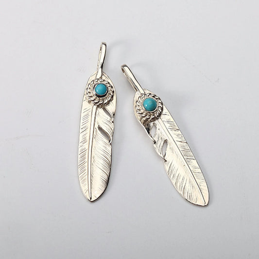 Silver Feather with Turquoise Pendant