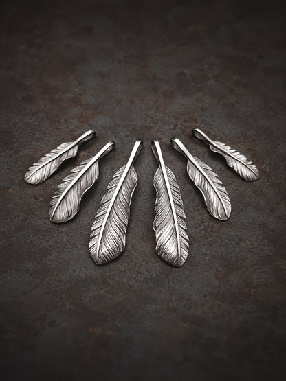 Silver Feather Pendant, Red-tailed Hawk feather, Navajo Charm