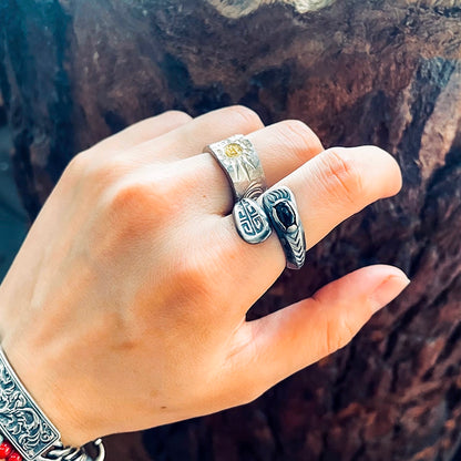 Bear Claw Totem Gemstone Silver Boho Chic Couple Rings