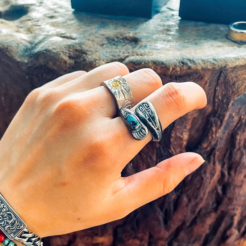 Bear Claw Totem Gemstone Silver Boho Chic Couple Rings