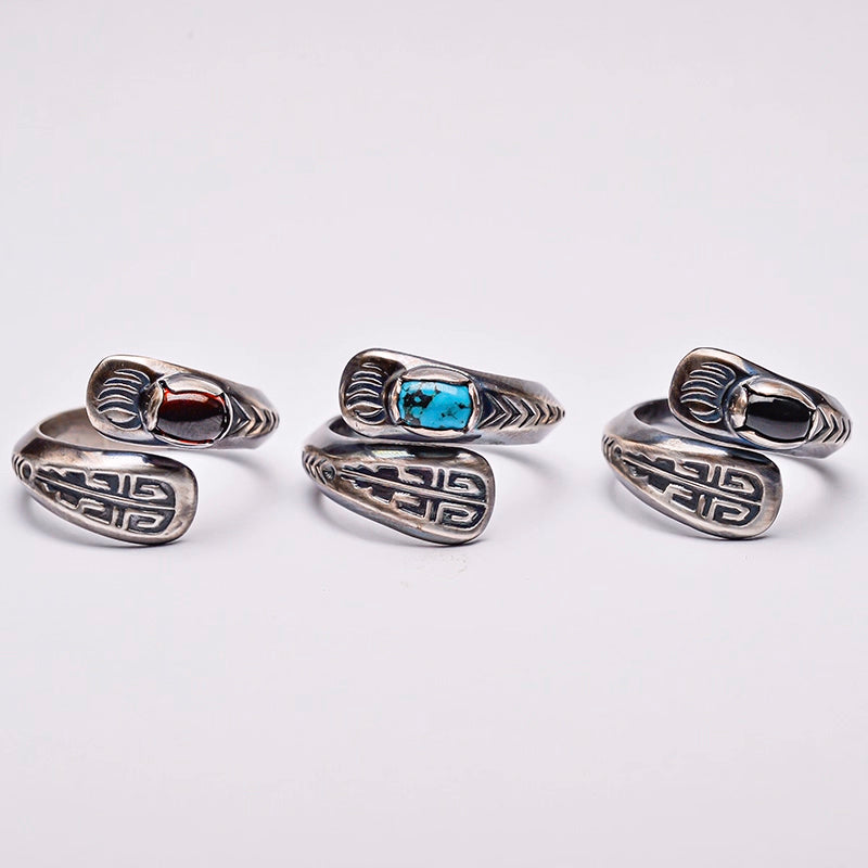 Bear Claw Totem Gemstone Silver Boho Chic Couple Rings