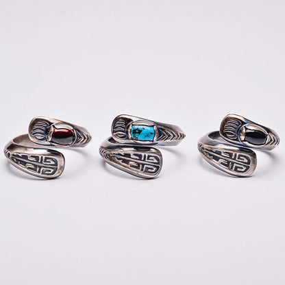 Bear Claw Totem Gemstone Silver Boho Chic Couple Rings