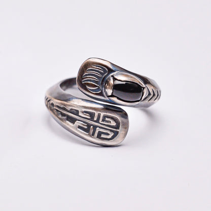 Bear Claw Totem Gemstone Silver Boho Chic Couple Rings