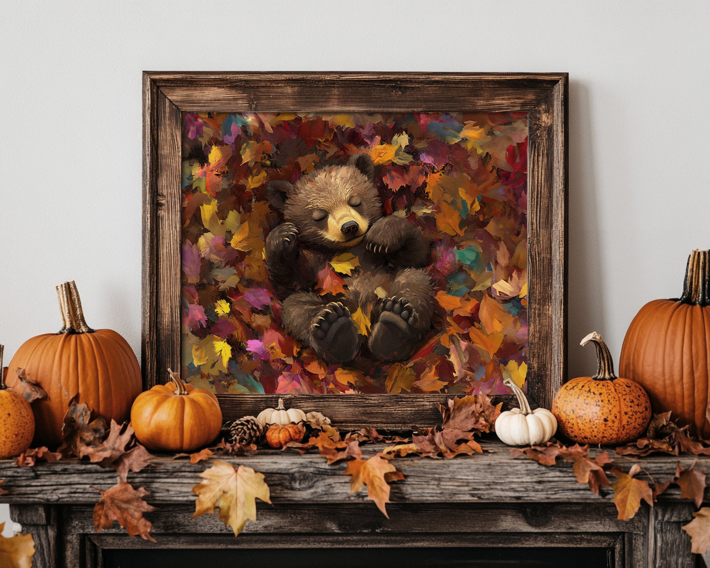 Sleeping Baby Bear in Autumn – 5:4 Ratio Canvas Wall Art