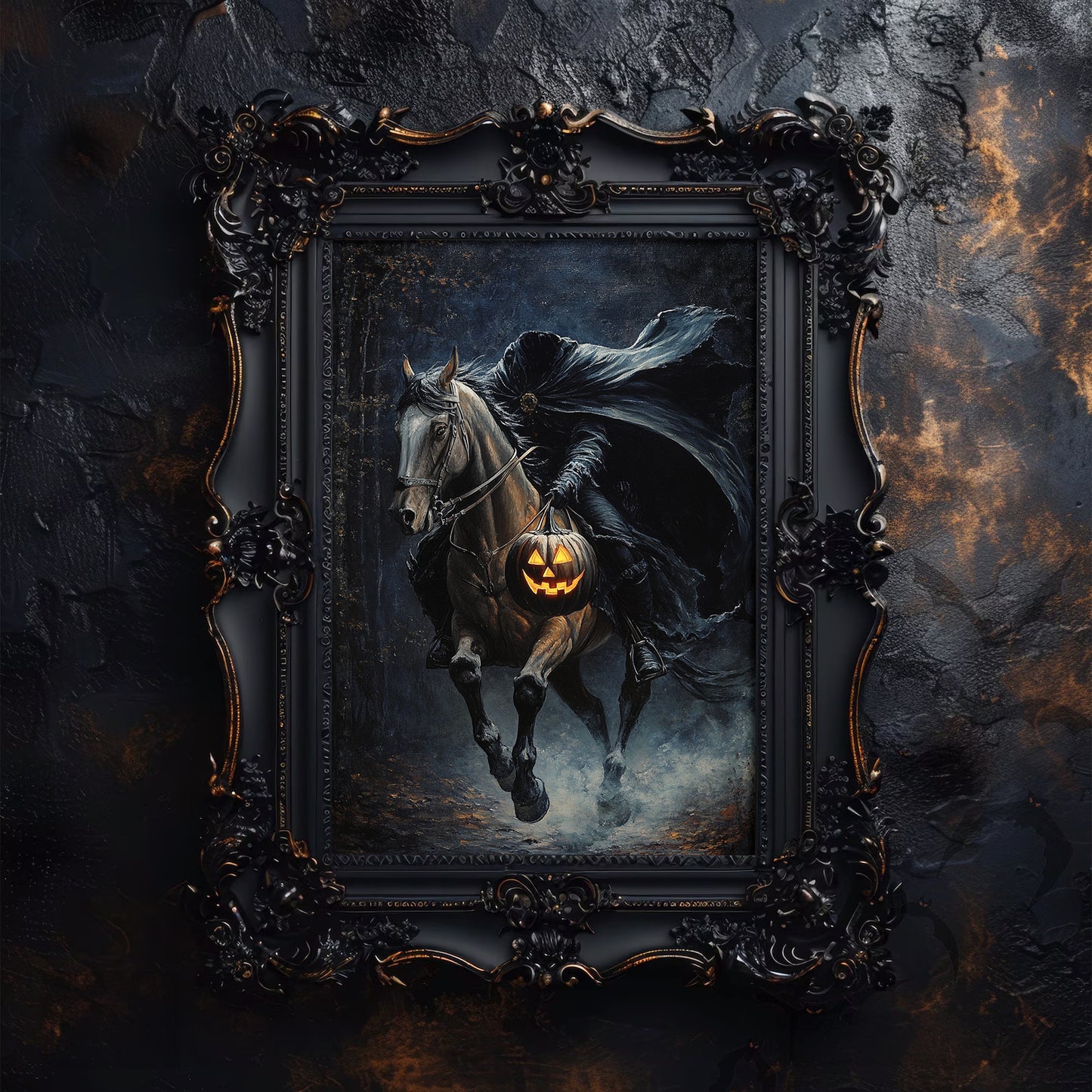 Spooky Headless Horseman Pumpkin Poster – Halloween Wall Art