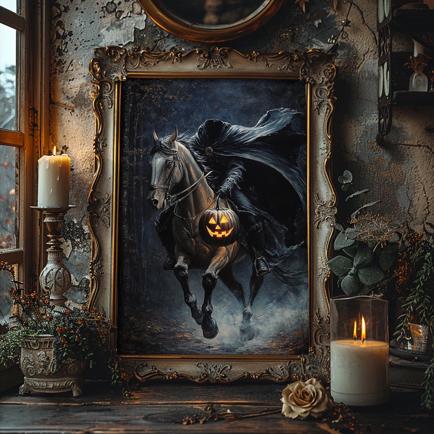 Spooky Headless Horseman Pumpkin Poster – Halloween Wall Art