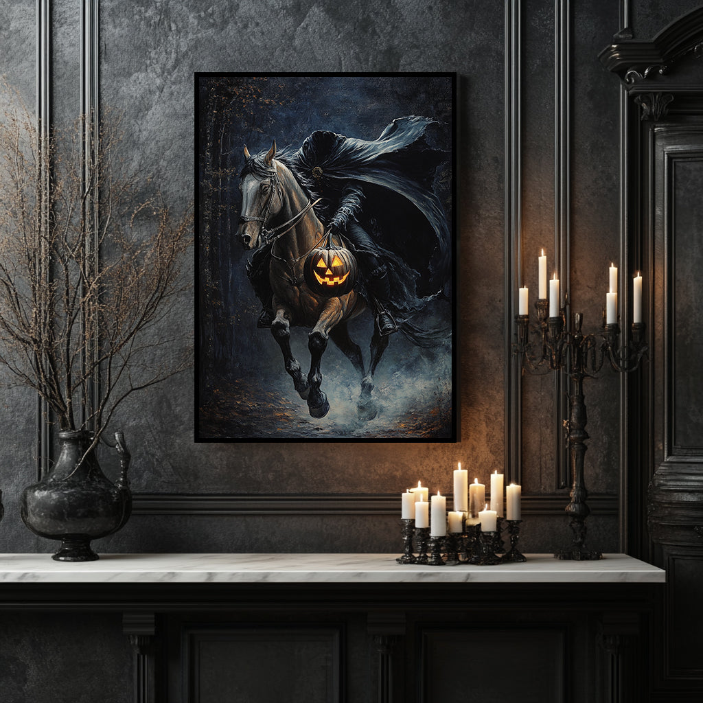 Spooky Headless Horseman Pumpkin Poster – Halloween Wall Art