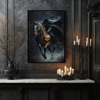 Spooky Headless Horseman Pumpkin Poster – Halloween Wall Art