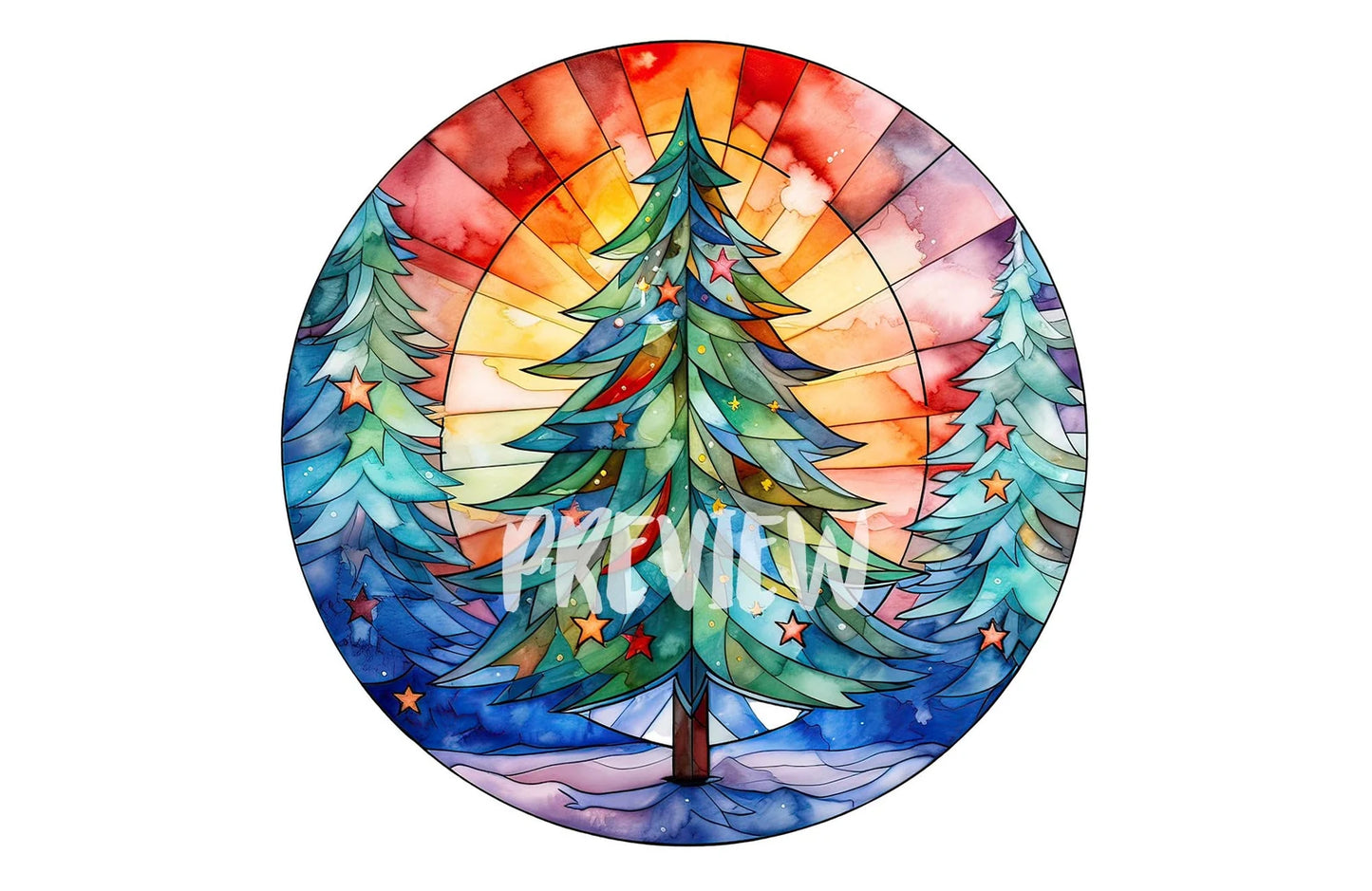 Watercolor Stained glass Christmas tree