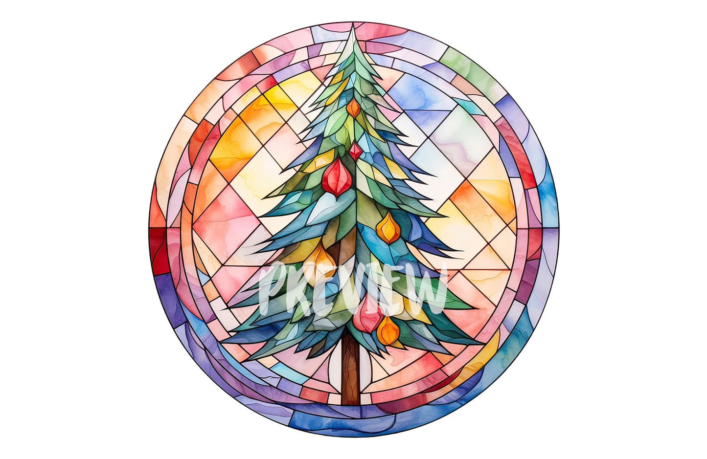 Watercolor Stained glass Christmas tree