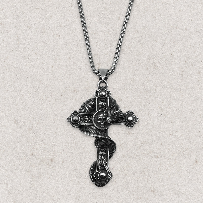 Viking Jörmungandr Dragon Cross Necklace