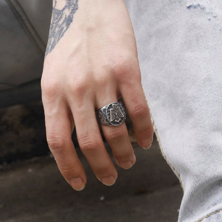 Silver Signet Ring, Thunderbird Ring, Navajo Totem Ring, Native American Eagle, Navajo Jewelry, Gift for Him, Gift for Men, Gift for Dad