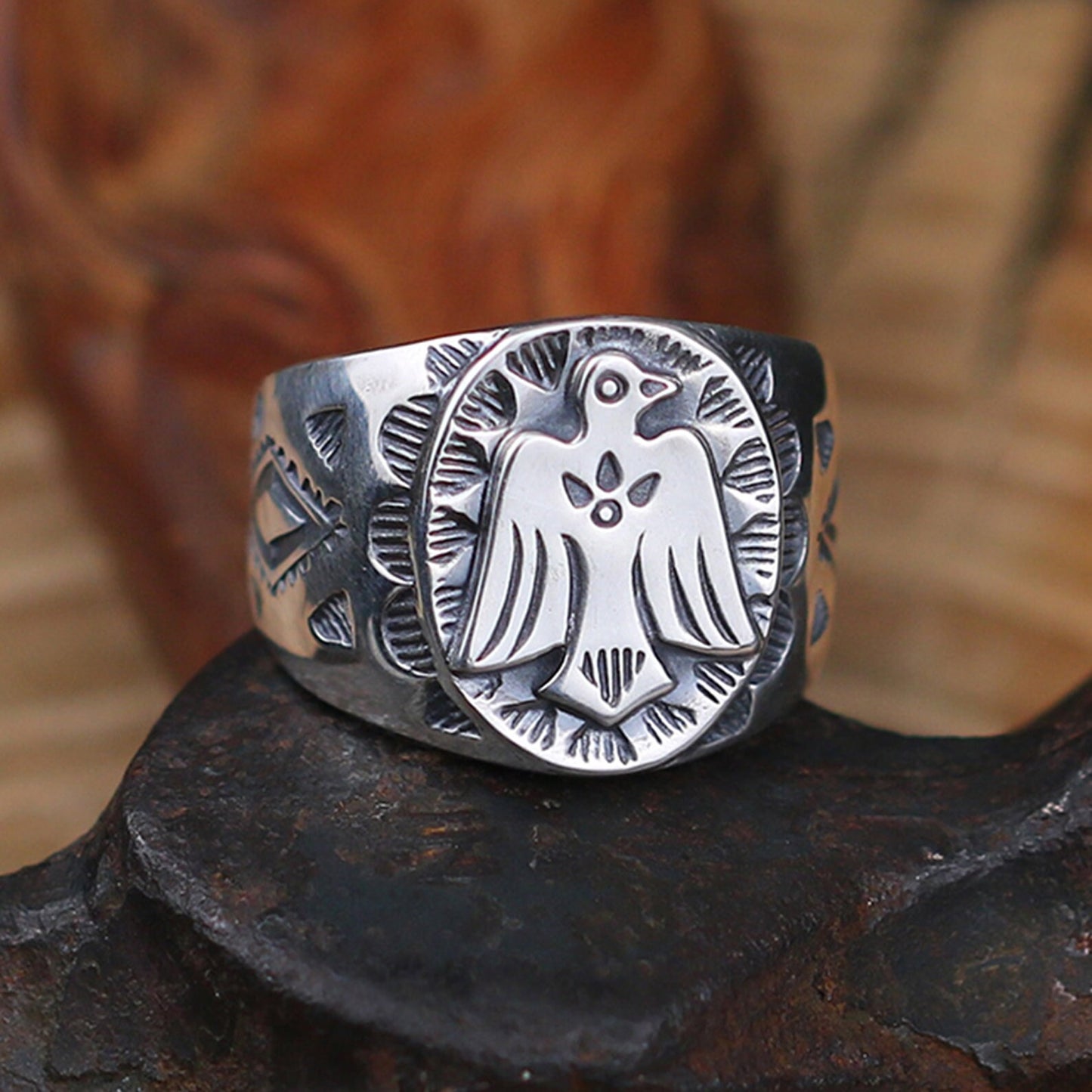 Silver Signet Ring, Thunderbird Ring, Navajo Totem Ring, Native American Eagle, Navajo Jewelry, Gift for Him, Gift for Men, Gift for Dad