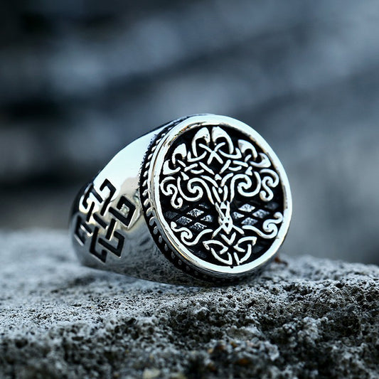 Tree of Life Celtic Knot Signet Ring, Viking Yggdrasil Ring