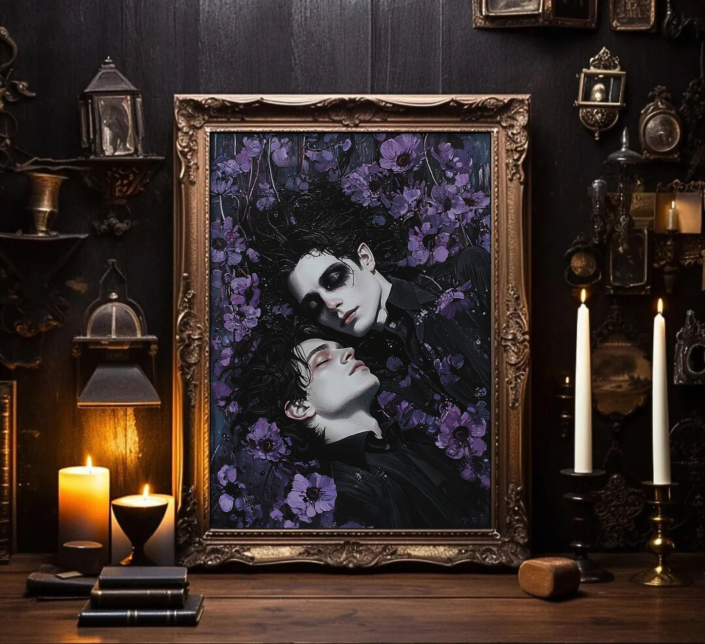 Vampire Lovers Gothic Gay Art - Canvas Wall Art Print for Dark Romantic Decor