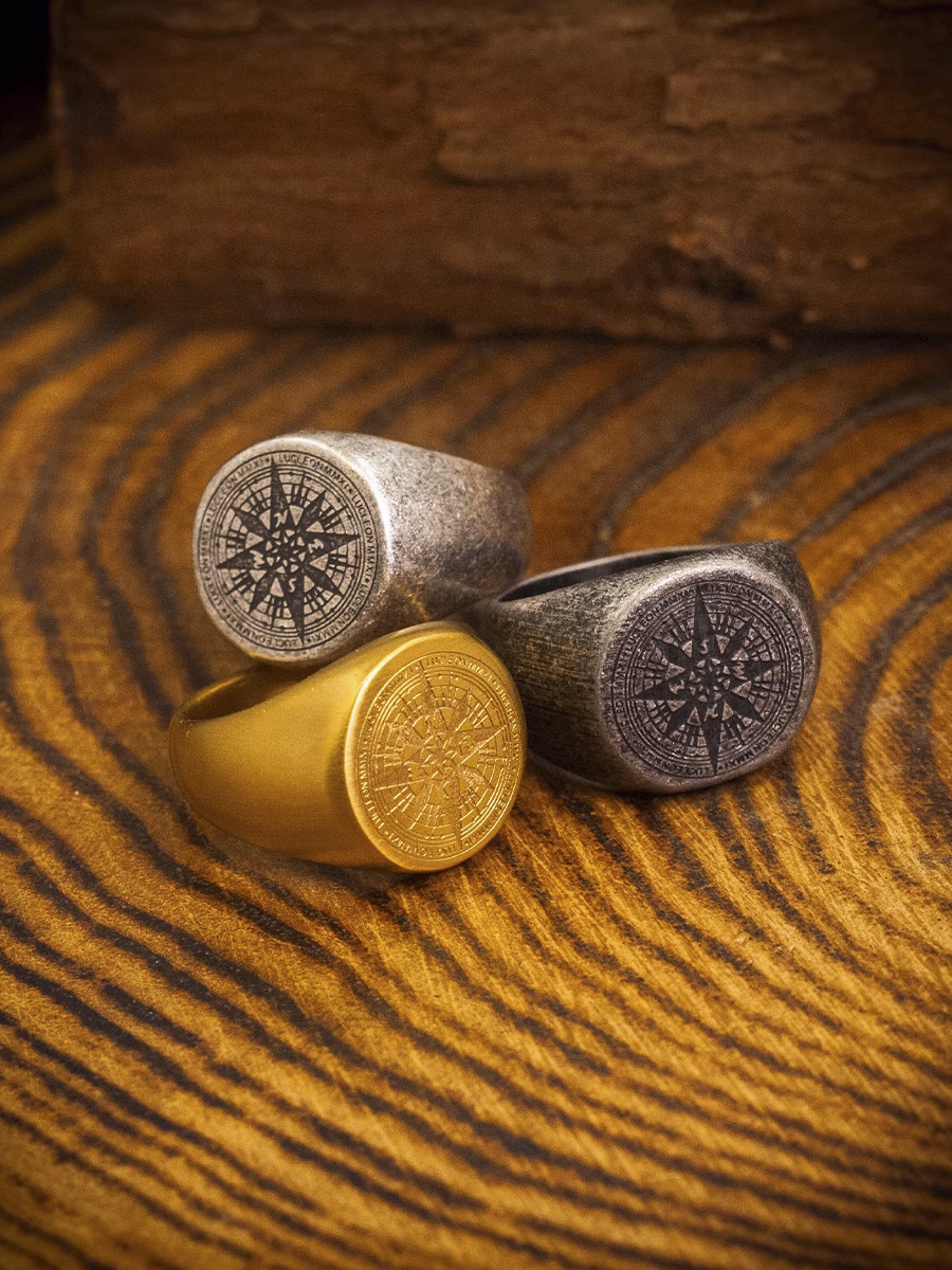 Compass Rings Design Element Viking Signet Ring Nautical Compass Ring – XY ELEMENT