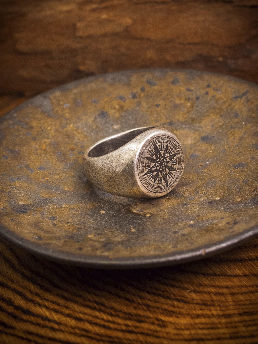Viking Signet Ring Nautical Compass Ring