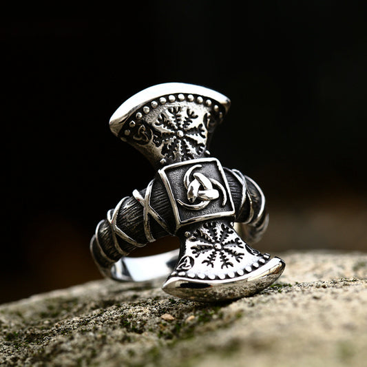 Viking Double Axe Celtic Knot Ring Norse Mythology