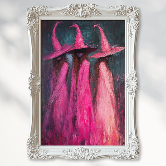 Impressionist Pink Witches Wall Art Poster – Magical Halloween Decor