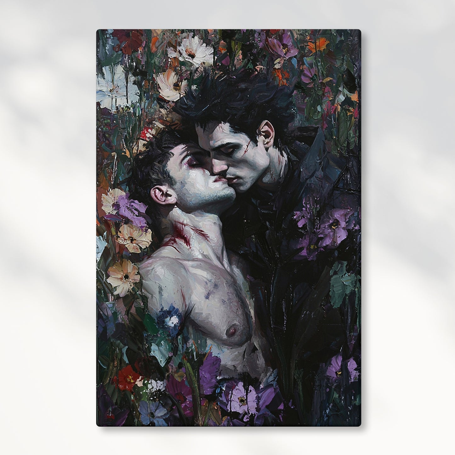 Gothic Gay Art Vampire Lovers Kissing Canvas Print Dark Romantic Decor