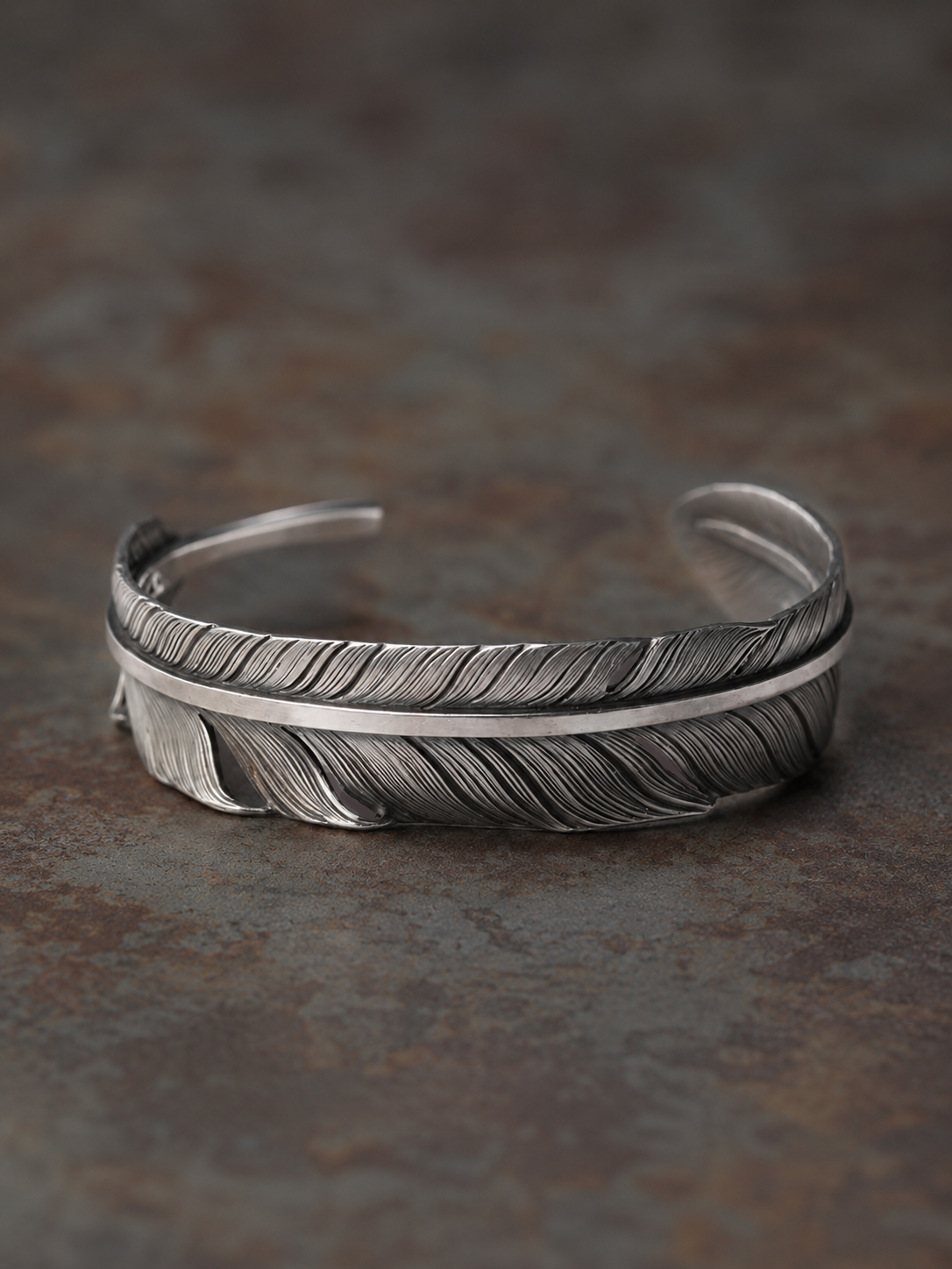 Silver Feather Cuff Bracelet for Men