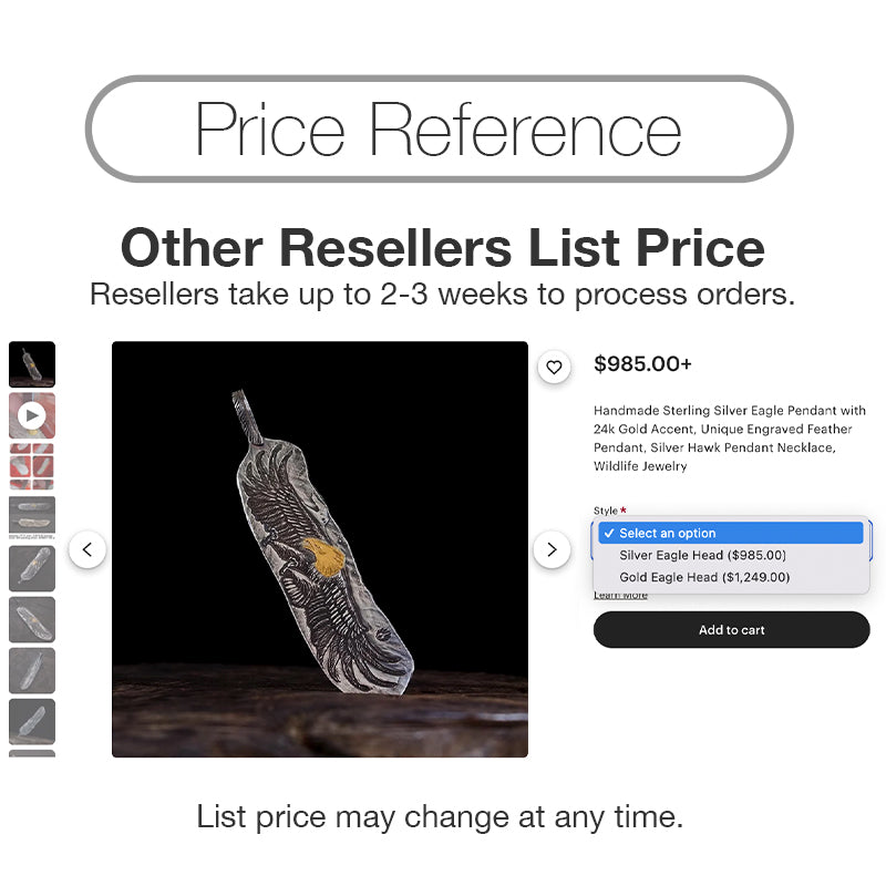 Silver Eagle Pendant AU999 24K Gold Accent, Unique Engraved Feather Pendant