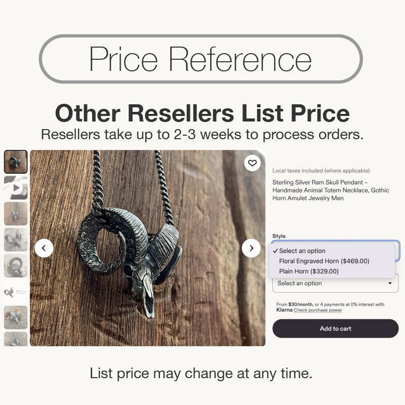 Silver Ram Head Pendant Sterling Silver Ram Skull Amulet Horn Pendant