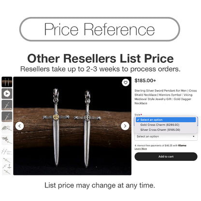 Sterling Silver Sword Pendant Gothic Knight Charm