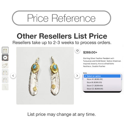 Silver Feather Natural Turquoise Pendant