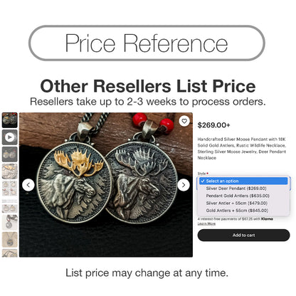 Silver Moose with 24K AU999 Antlers Pendant