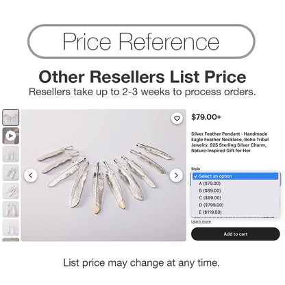 Silver Feather Pendant 18K Gold Tip Feather