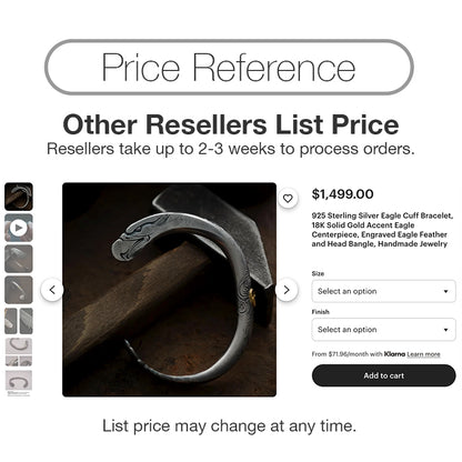 925 Sterling Silver Eagle Cuff Bracelet, 18K Solid Gold Accent Eagle Centrepiece, Engraved Eagle Feather and Head Bangle, Handmade Jewelry