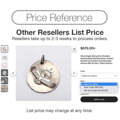 Silver Eagle Rising Sun Medallion Pendant