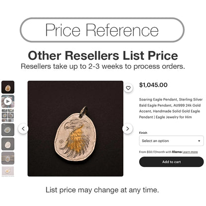 Eagle Medallion Pendant with AU999 24k Gold Accent Bald Eagle Pendant