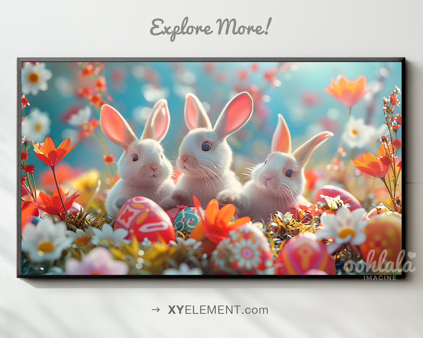 Easter Bunny Easter Egg Floral Frame TV Art