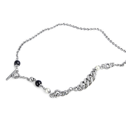 Pearl Onyx and CZ Inlay Cuban Link Chain Stainless Steel Necklace KPOP TikTok Style