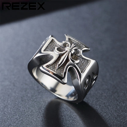 Gothic Fleur de Lis Cross Stainless Steel Ring