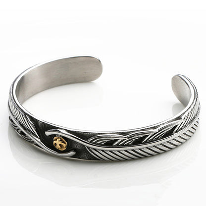 Japanese Goro's Style Feather Bangle Stainless Steel Bracelet