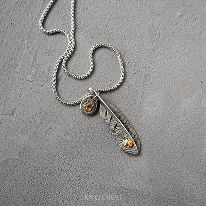 Takahashi Goro Style Titanium Steel Feather Pendant Necklace