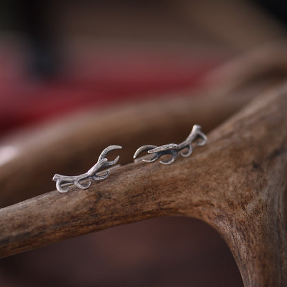 Silver Antlers Deer Horn Earrings