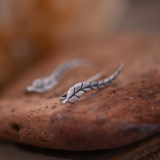 Silver Long Leaf Earrings
