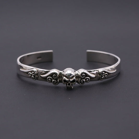 Silver Skull Floral Cuff Bracelet