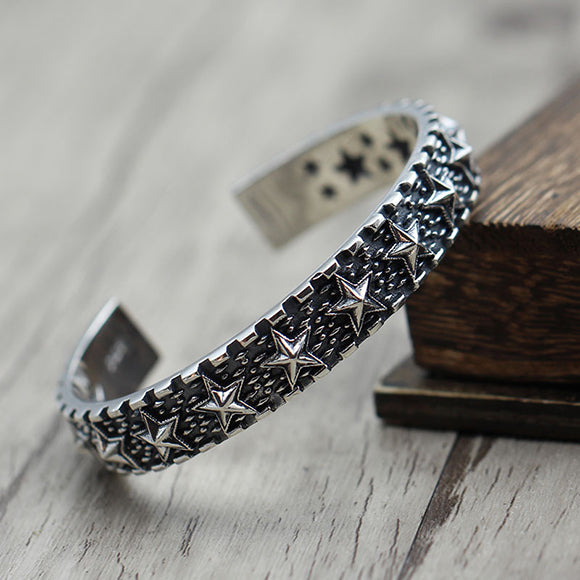 Star Bangle 925 Sterling Silver Bracelet (Medium)