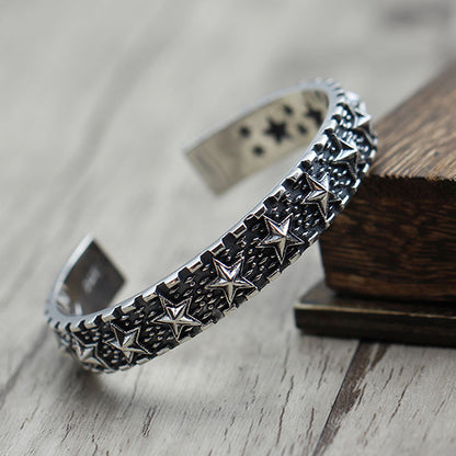 Star Bangle 925 Sterling Silver Bracelet (Medium)