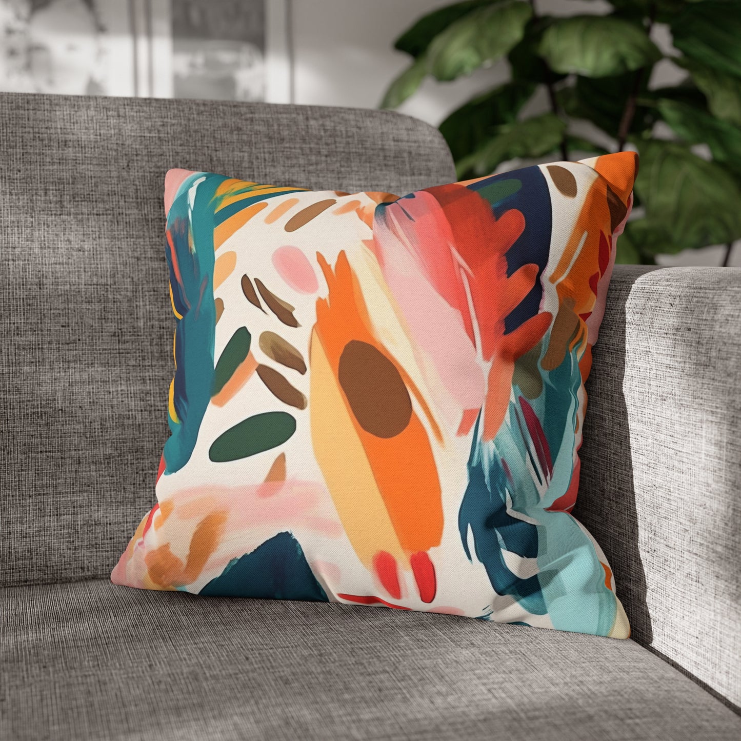 Boho Abstract Floral Throw Pillow Cover (01)